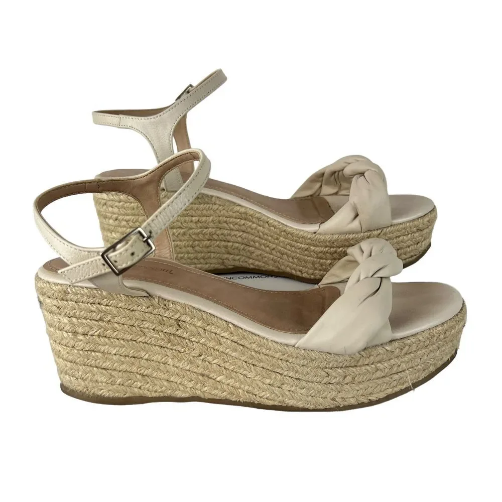 BRUNO MENEGATTI Woven Raffia Platform Wedge Leather Open Toe Slingback US Size 9